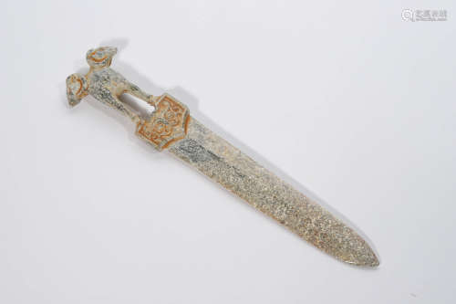 Carved Jade Twin-Ram Sword