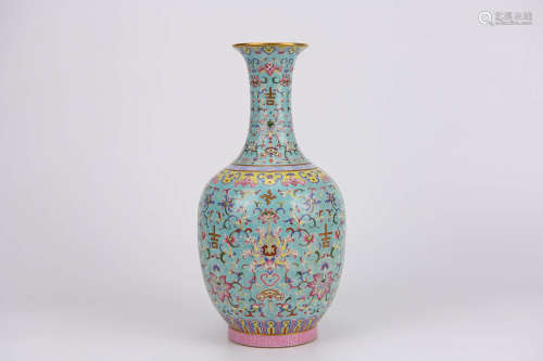 Famille Rose and Gilt Decorated Baluster Vase