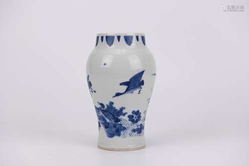 Blue and White Flower and Bird Jar