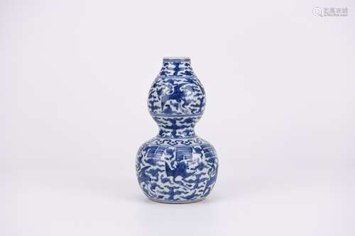 Blue and White Crane&Cloud Gourd-Shape Vase