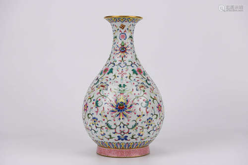 Famille Rose Flower Pear-Shape Vase