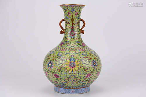 Famille Rose Floral Bottle Vase