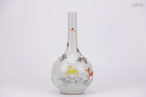 Famille Rose and Grisaille Deer Bottle Vase