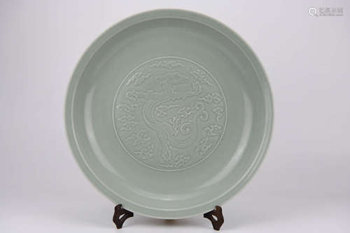 Moulded Celadon Glaze Dragon Plate