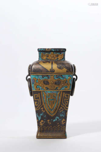 Bronze Imitation Glaze Double-Eared Square Vase