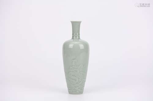 Moulded Celadon Glaze Dragon Vase