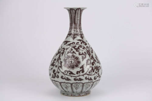 Copper Red Glaze Floral Pear-Shape Vase