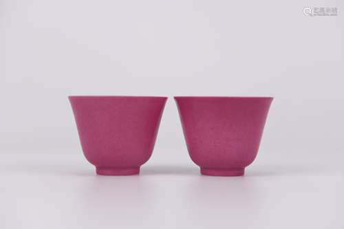 Pair of Rouge-Red Glaze Tea Cups