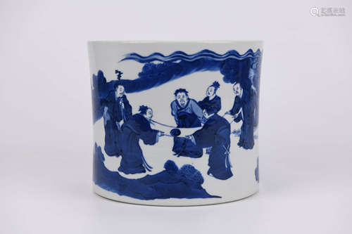 Blue and White Figure Brush Pot