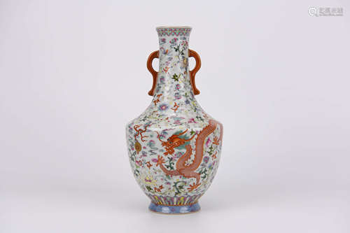 Famille Rose Dragon and Phoenix Vase