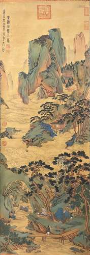 Chinese Landscape Silk Painting, Wang Meng Mark