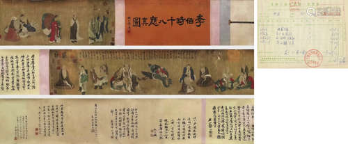 Chinese Figure Silk Painting Hand Scroll, Li Gonglin Mark