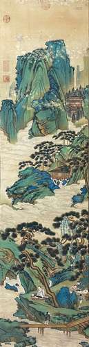 Chinese Landscape Silk Painting, Qiu Ying Mark