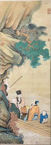 Chinese Figure and Landscape Silk Painting, Liu Songnian Mar...