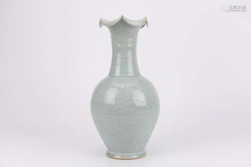 Incised Misty-Blue Glaze Phoenix Vase