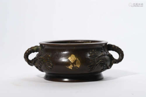 Bronze Gold-Splashed Double-Eared Censer