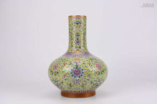 Famille Rose Floral Bottle Vase