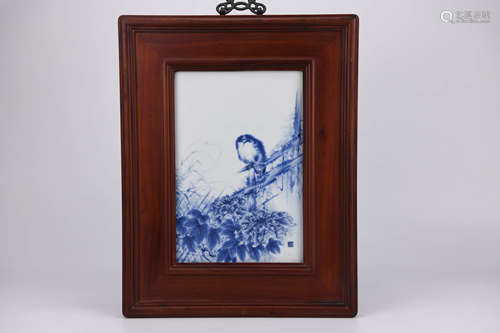 Blue and White Flower and Bird Plaque