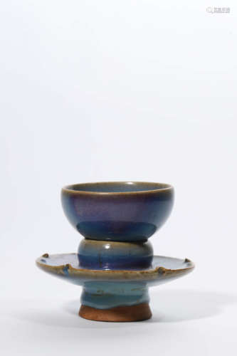 Jun Ware Tea Cup and Cup Stand