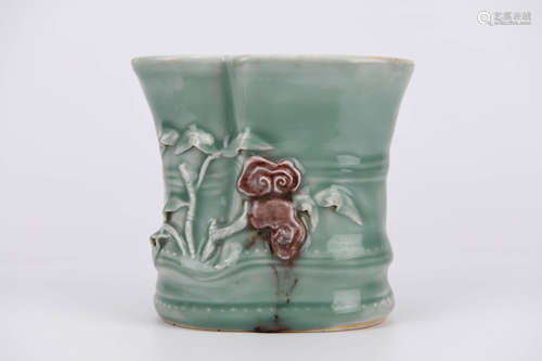 Celadon Glaze and Copper Red Glaze Brush Pot