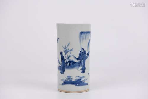 Blue and White Figure Brush Pot