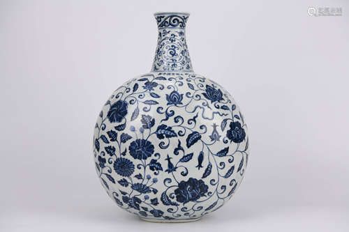 Blue and White Lotus Moon Flask