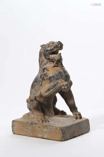 Carved Greystone Lion Statue