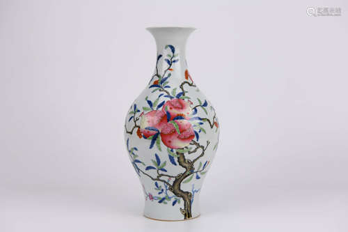 Underglaze Blue and Famille Rose Pomegranate Vase