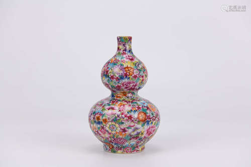 Famille Rose Millefleurs Double-Gourd-Shape Vase