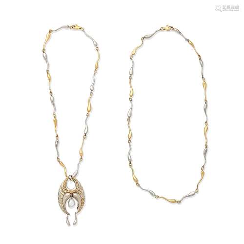 CHARLES DE TEMPLE: CULTURED PEARL-SET PENDANT/BROOCH; TWO NE...