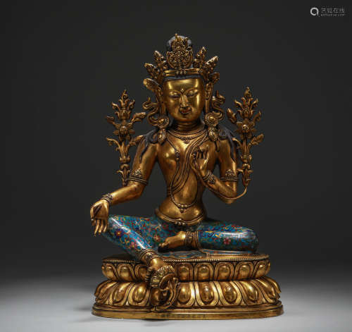 Bronze gilded Cloisonne Tara in Qing Dynasty