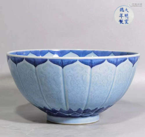 Qing Dynasty azure glazed lotus bowl