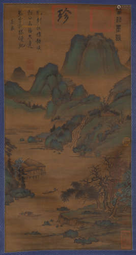 Vertical axis of landscape silk edition of CAI Xiang in Song...