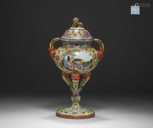 Covered cans of pastel Western figures in the Qing Dynasty