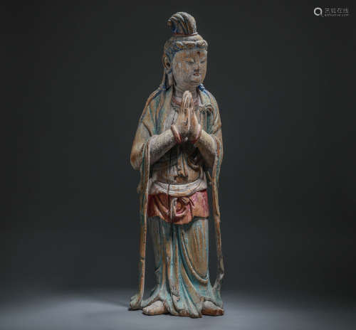 Wood carving painted Guanyin statue of the Ming Dynasty