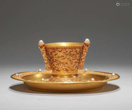 Ming Dynasty pure gold dragon pattern cup