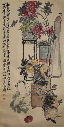 Wu Changshuo flower paper vertical shaft