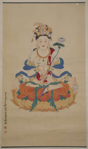 Zhang Daqian Guanyin paper vertical shaft