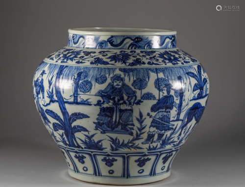 Blue and white figure jar of Yuan Dynasty