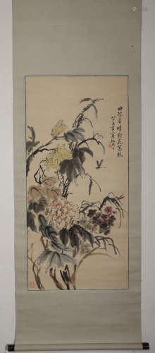 Huang Binhong flower paper vertical shaft
