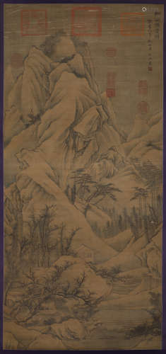 Silk scroll of hidden temple in Juran Songshan in Song Dynas...