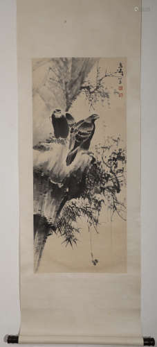 Wang Xuetao Double Eagle drawing vertical axis