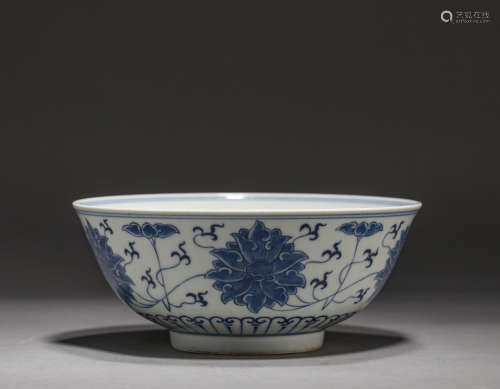 Qing Dynasty blue and white lotus bowl