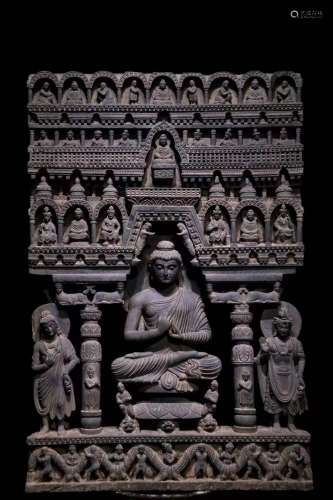 Gray rock Gandhara Buddha story