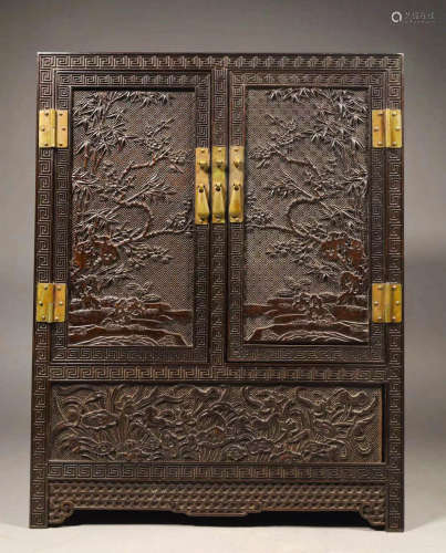 Red sandalwood bamboo plum flower woven pattern cabinet in Q...