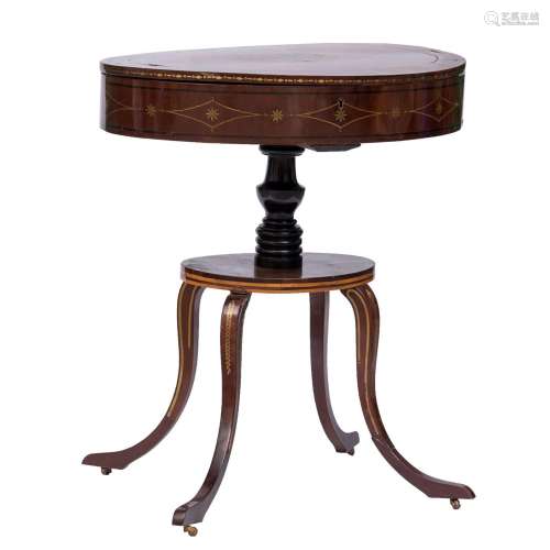 Carlos IV style table; c 1800. Mahogany and inlaid marquetry...