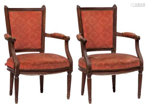 Pair of Louis XVI style armchairs; France, late 18th century...