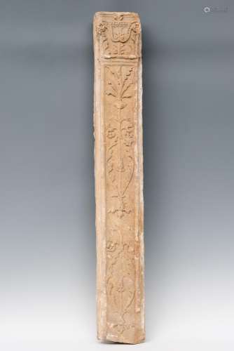 Pilaster; Italy, 16th century. Carved stone.