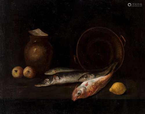 Italian school; XVII century. "Still life with fish and...