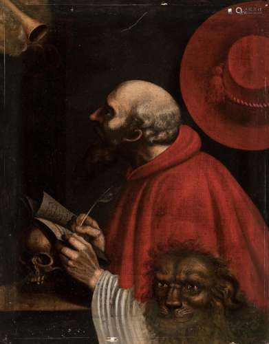 Spanish school; XVII century. "Saint Jerome in his stud...
